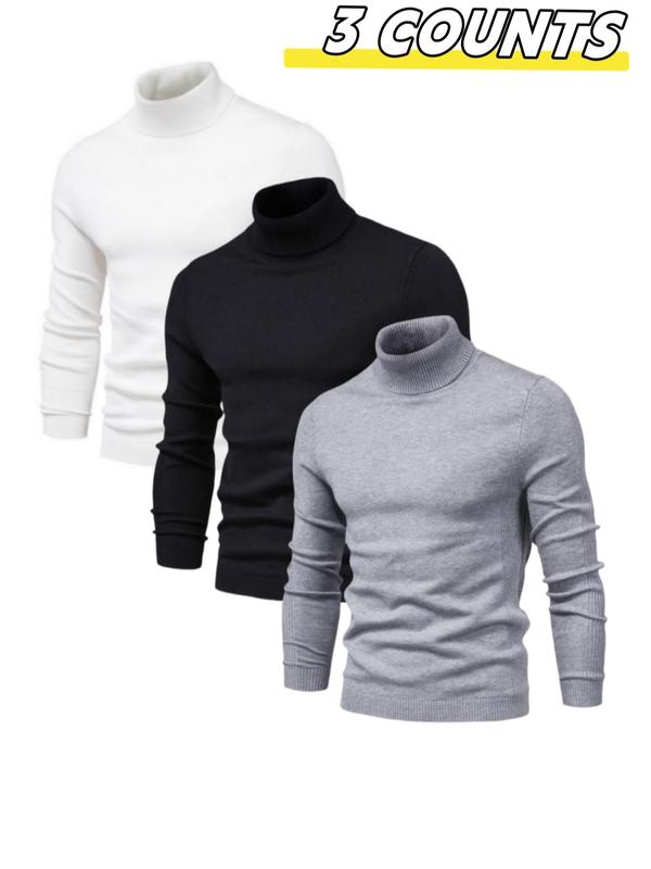 Men's Solid Turtle Neck Sweater Pullover, Casual Long Sleeve Jumper for Fall & Winter, Men's Knitwear for Daily Wear