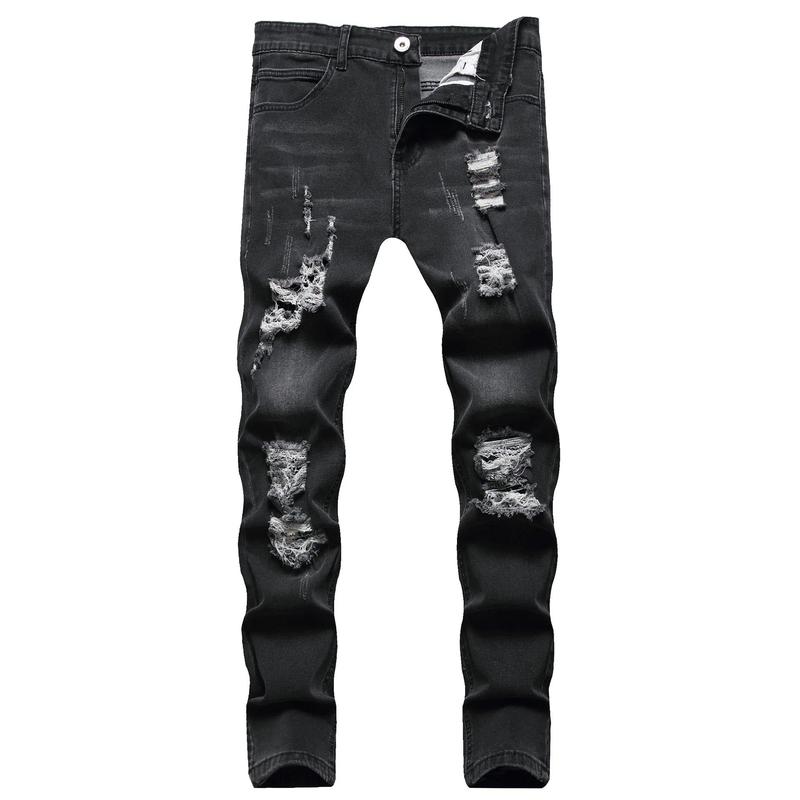 2024 New European and American Style Men's Ripped and Faded Slim-fit Jeans, Fashionable Vintage Casual Slim-fit Pants S-XXXL