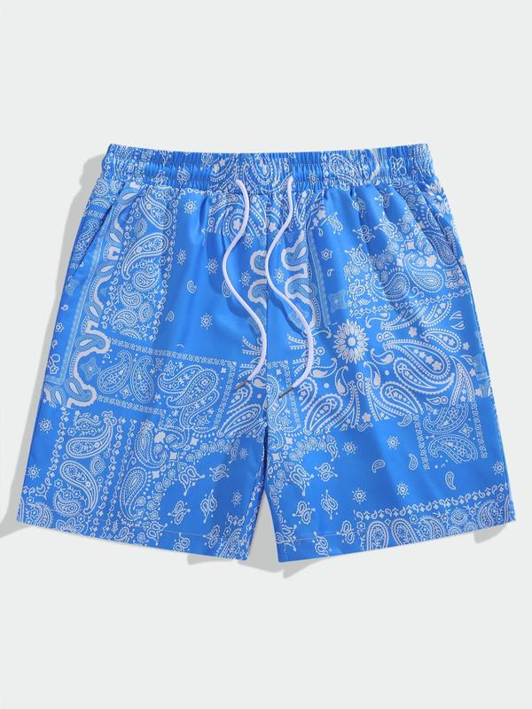 Men's Graphic Print Drawstring Waist Shorts, Shorts for Men, Casual Regular Fit Pocket Shorts, Shorts for Men, Men's Summer Bottoms for Beach Vacation