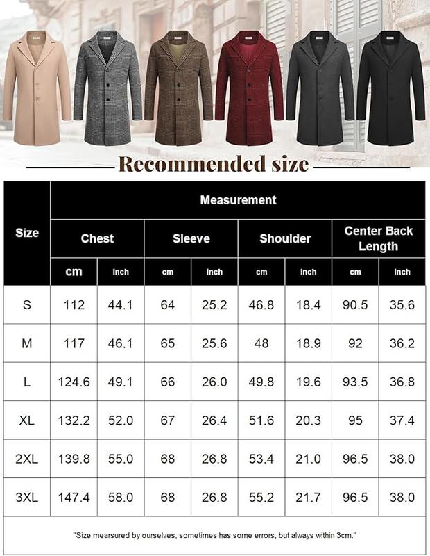 COOFANDY B Mens Wool Blend Coat Winter Trench Coats Notched Lapel Collar Single Breasted Overcoat Classic Peacoat With Pockets Menswear Casual