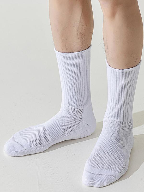 Men's 3 Pairs Solid Crew Socks, Sporty Breathable Sweat-Absorbing Mid Calf Socks For Outdoor Activities, Men's Socks For All Seasons