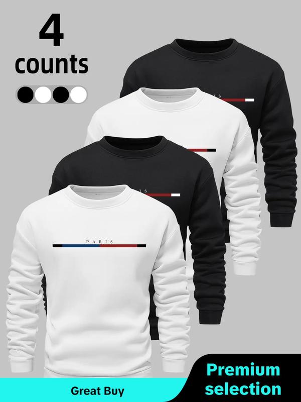 Men's Letter & Geometric Print Drop Shoulder Warm Sweatshirts , Casual Loose Long Sleeve Round Neck Pullover for Fall & Winter, Mens Apparel, Men's Clothing for Daily Wear