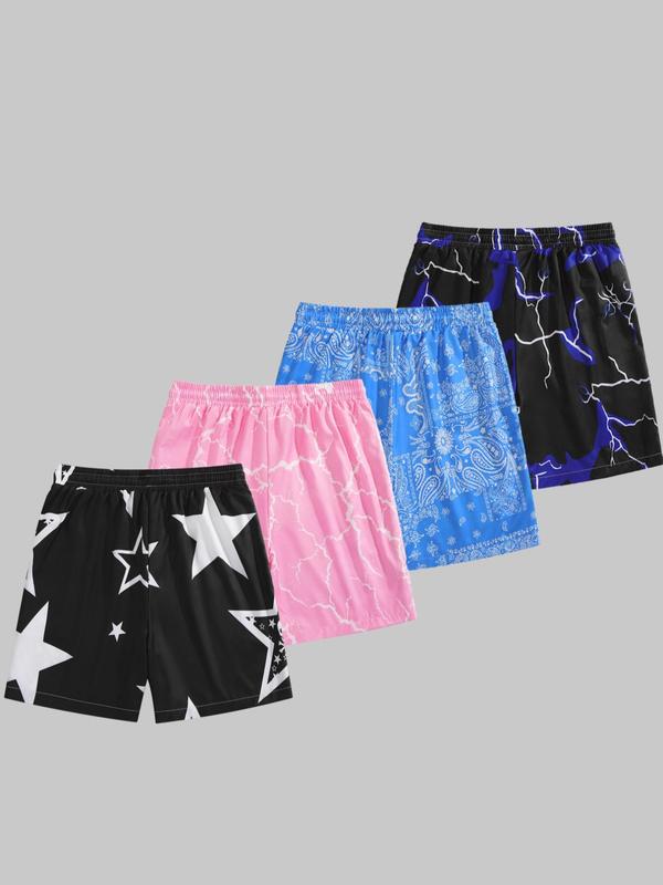 Men's Graphic Print Drawstring Waist Shorts, Shorts for Men, Casual Regular Fit Pocket Shorts, Shorts for Men, Men's Summer Bottoms for Beach Vacation