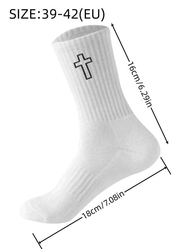 Men's Cross Print Crew Socks, Casual Comfy Breathable Mid-calf Socks for Daily Wear,  Leg Warmers, Men's Socks for All Seasons