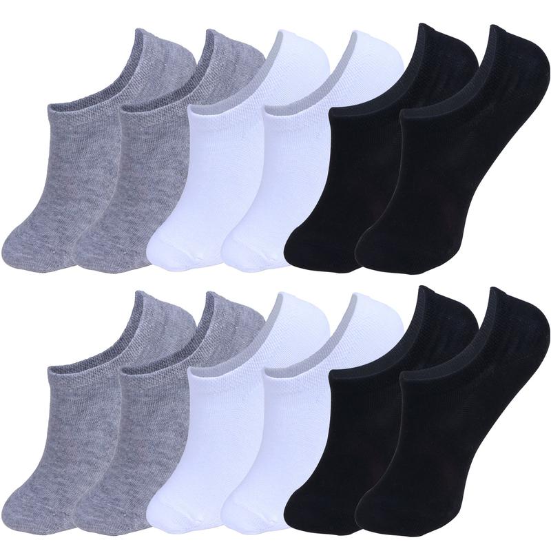 12 Pairs Men Black White Gray No Show Low Cut Thin Performance Cotton Socks