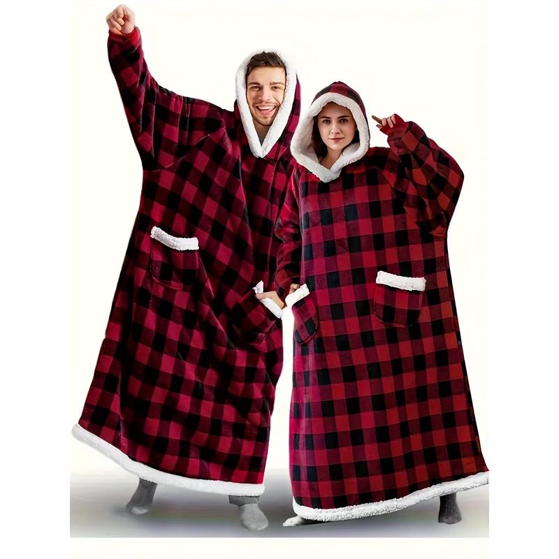 Men's Hooded Flannel Bathrobe, Warm, Comfortable, Breathable, With Pockets