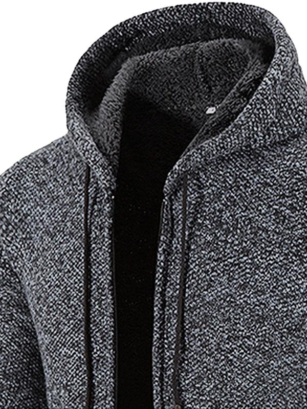 Men's Zipper Longsleeves Hooded Heated Jacket, Regular Fit Fashion Drawstring Pocket Coat, Men Outerwear Clothing, Drippy Outfits Going Out Outfit