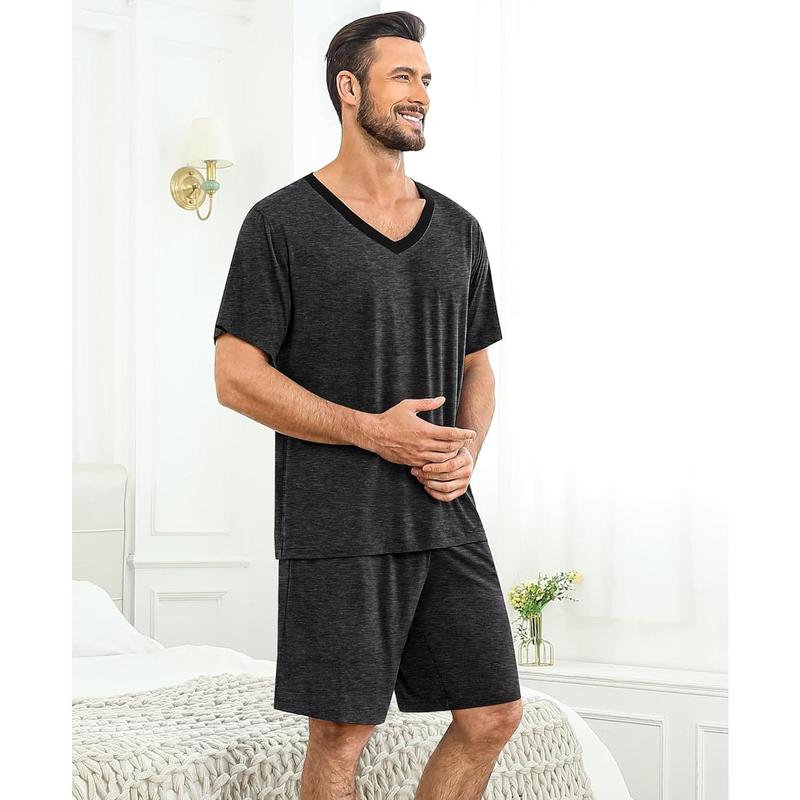 Mens Pajama Sets Short Sleeve Summer Pjs With Pocket 2Pcs Soft Comfy Nightwear Soft Sleepwear S-XXL