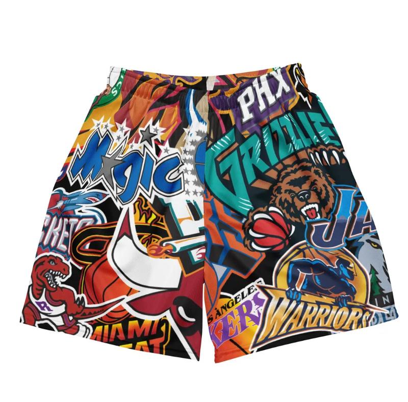 N.B.A Logo Mashup Graphic Mesh Shorts | Graphic Unisex Basketball Shorts