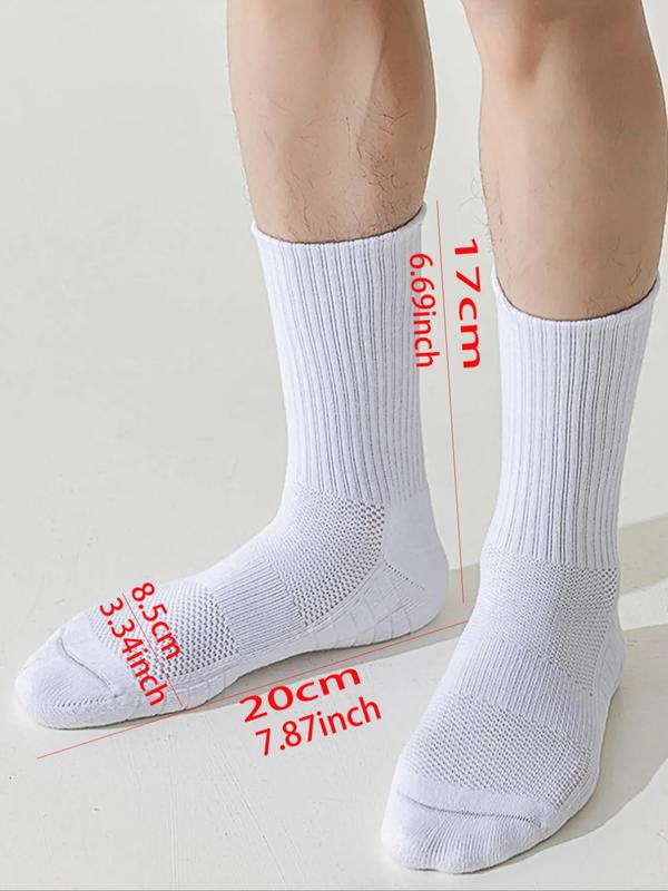 Men's 3 Pairs Solid Crew Socks, Sporty Breathable Sweat-Absorbing Mid Calf Socks For Outdoor Activities, Men's Socks For All Seasons