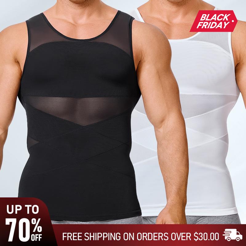 Black Friday Deals Nebility 2 Pieces Men's Mesh Summer Tank Tops Shapewear Undershirt Abdomen Belly Compress Shirt Menswear Sock