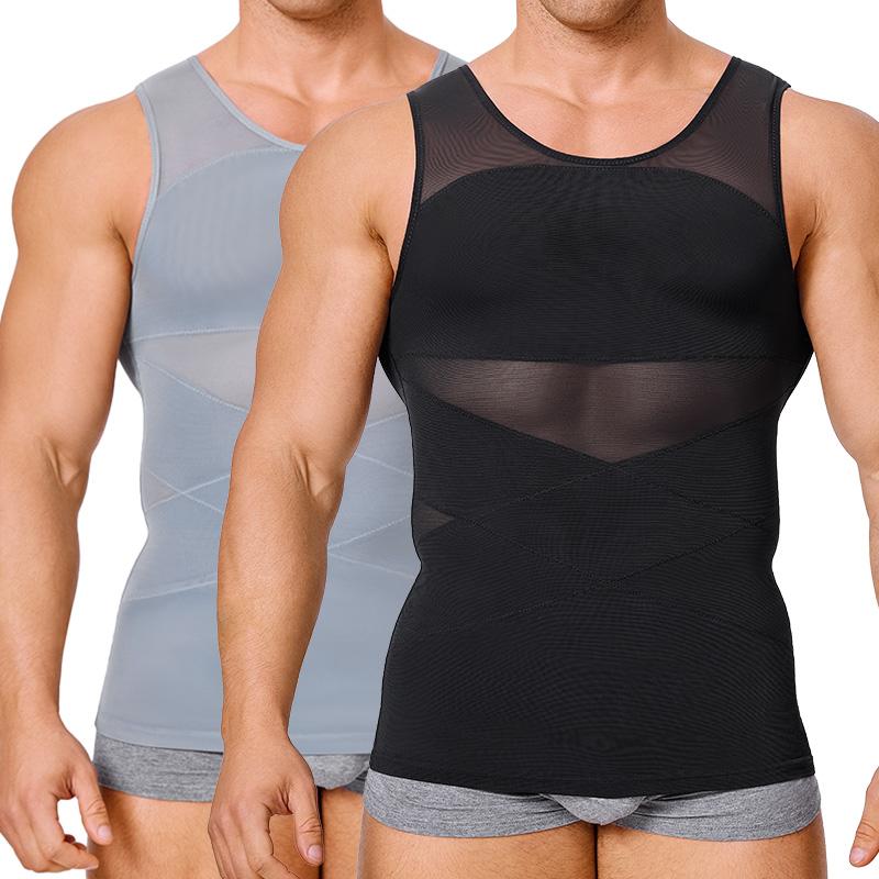 Black Friday Deals Nebility 2 Pieces Men's Mesh Summer Tank Tops Shapewear Undershirt Abdomen Belly Compress Shirt Menswear Sock