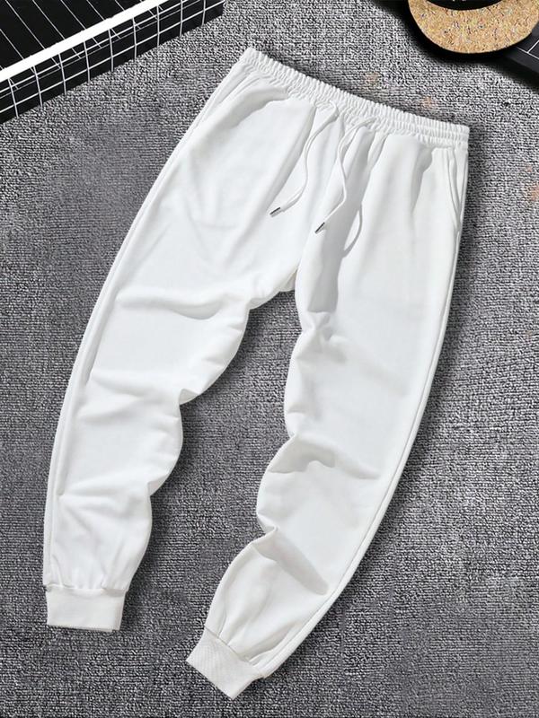 Men's Solid Color Drawstring Waist Sweatpants, Casual Regular Fit Pocket Jogger Pants for Fall & Winter, Men's Trousers for Daily Wear