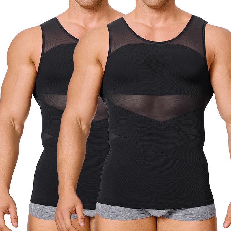 Black Friday Deals Nebility 2 Pieces Men's Mesh Summer Tank Tops Shapewear Undershirt Abdomen Belly Compress Shirt Menswear Sock