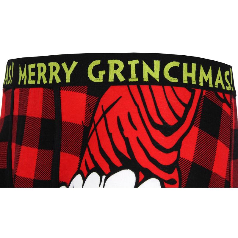 Grinch Boxers Dr. Seuss Men's Grinch Santa Merry Grinchmas Holiday Novelty Buffalo Plaid Boxer Briefs Underwear