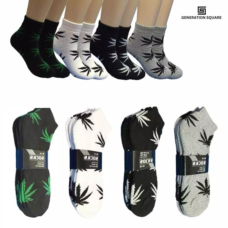 12 Pairs Men & Women Marijuana Leaf Low Cut Thin Quarter Ankle Cotton Socks - Size 9-11 10-13 Lightweight