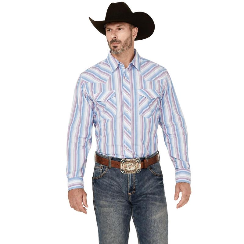 Wrangler Men's 20X Striped Print Long Sleeve Snap Stretch Western Shirt - 112352265