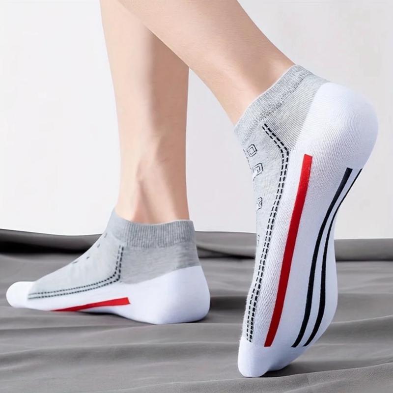 5 Pairs Trendy Cotton Socks for Men and Women - Short Tube Low Cut Non-Slip Boat Socks for Sports