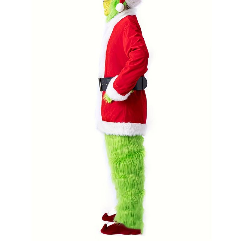 lorax costumeDeluxe Funny Fluffy Green Monster Costume with Mask, Christmas Santa Suits for Adult Men as Party Gifts