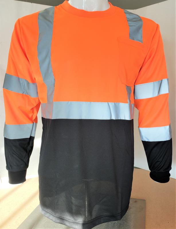 High Visibility Orange or Yellow with Black bottom Safety long sleeve shirt  reflective safety shirt ( SEE SIZE INFORMATION ON Description)