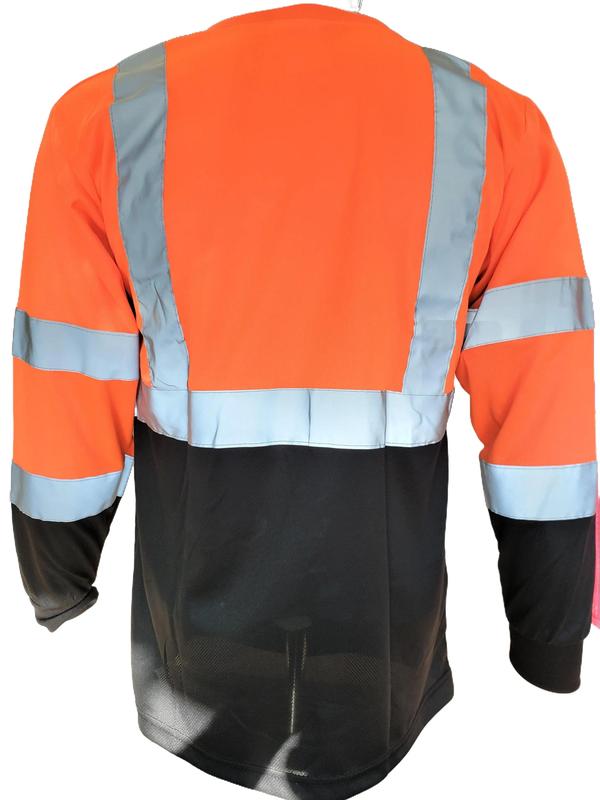 High Visibility Orange or Yellow with Black bottom Safety long sleeve shirt  reflective safety shirt ( SEE SIZE INFORMATION ON Description)