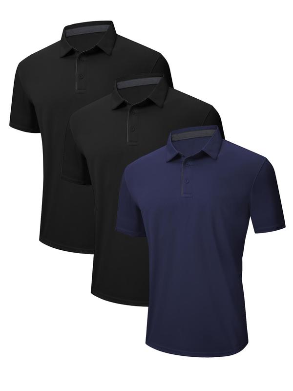 Men's Solid Short Sleeve Polo Shirt, Casual Regular Fit Button Front Collared Top for Summer, Men's Clothes for Daily Wear