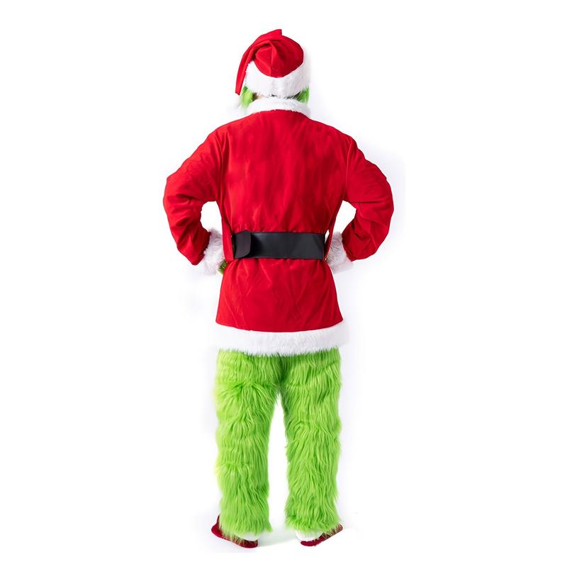 lorax costumeDeluxe Funny Fluffy Green Monster Costume with Mask, Christmas Santa Suits for Adult Men as Party Gifts