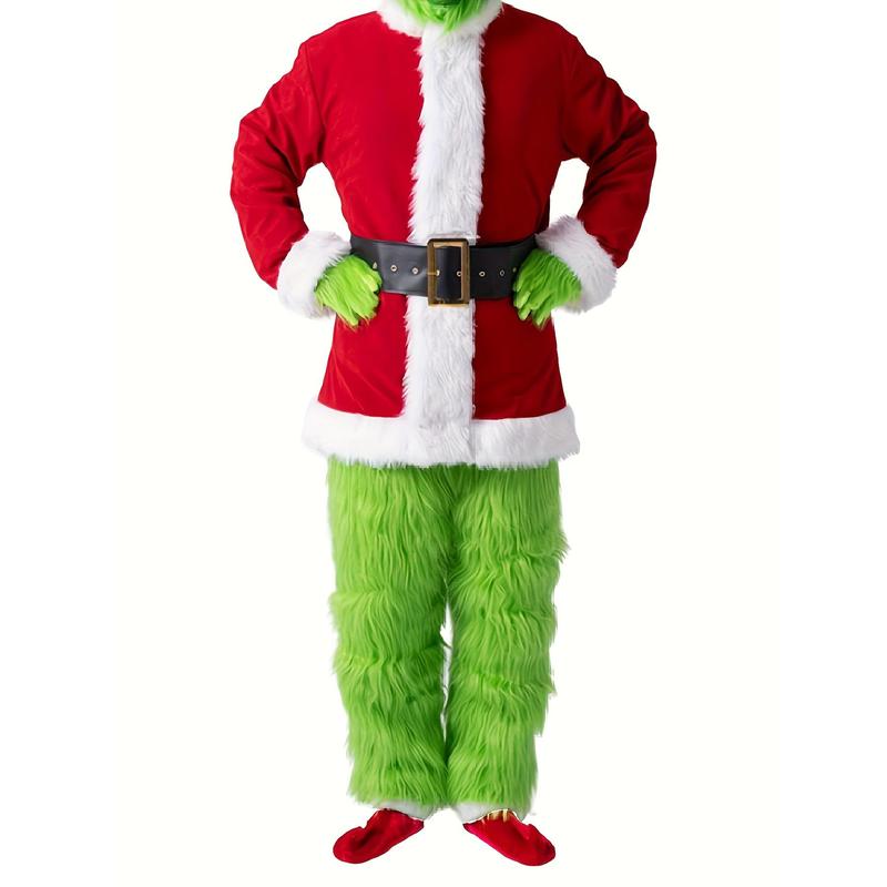 lorax costumeDeluxe Funny Fluffy Green Monster Costume with Mask, Christmas Santa Suits for Adult Men as Party Gifts