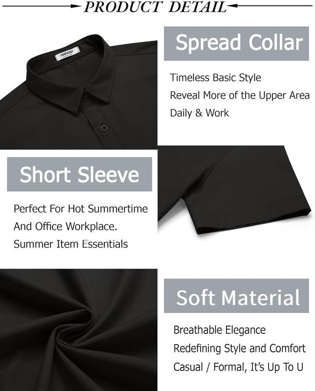 COOFANDY men's muscle fitting casual short sleeved shirt fabric men's short sleeved shirt elastic spandex elastic top underwear, business dress, summer casual top, boutique men's top