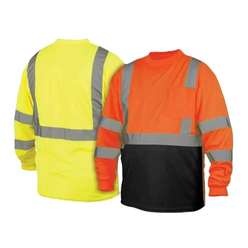 High Visibility Orange or Yellow with Black bottom Safety long sleeve shirt  reflective safety shirt ( SEE SIZE INFORMATION ON Description)