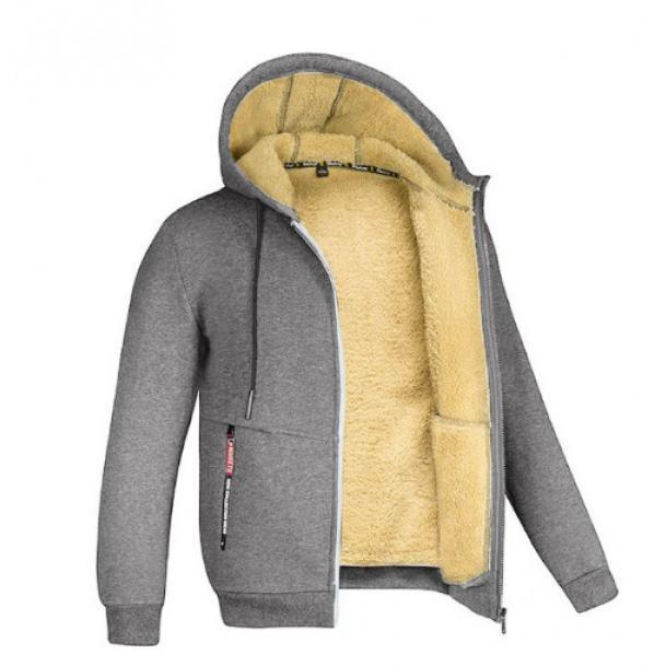 Lambswool Men's Sweater Autumn Fleece-lined Thickened Hooded Sportswear Casual Cardigan Warm Coat