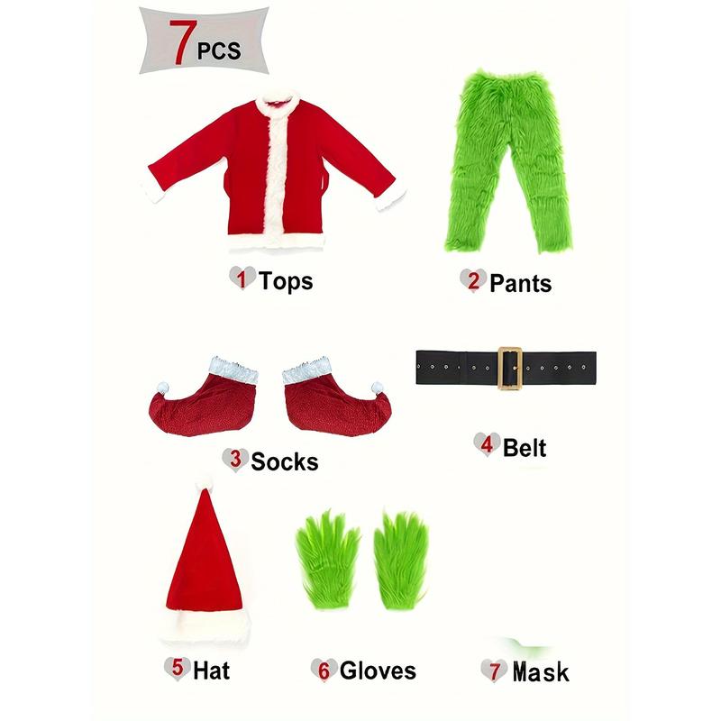 lorax costumeDeluxe Funny Fluffy Green Monster Costume with Mask, Christmas Santa Suits for Adult Men as Party Gifts