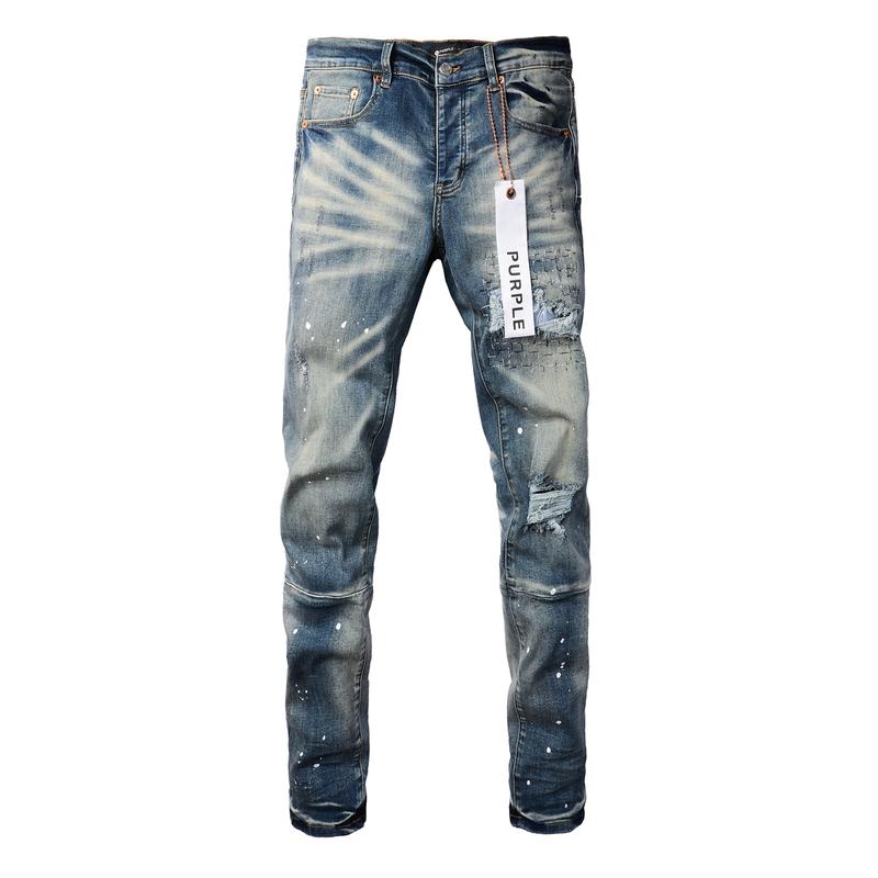 Purple brand Men's Jeans Casual Comfort Holes Fashionable Straight Skinny Slim Fit Jeans, Ripped Stretch Jeans Denim Pants