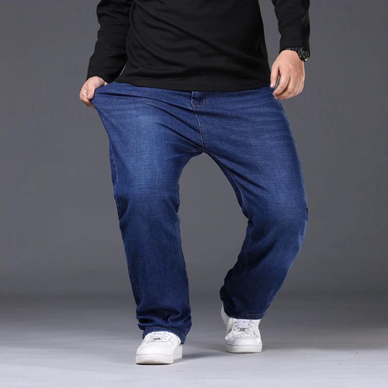 Denim Jeans For Men Plus Size 48 50 300KG Casual Fashion Business Pants Elastic Loose Straight Long Large Size 5XL 6XL 7XL