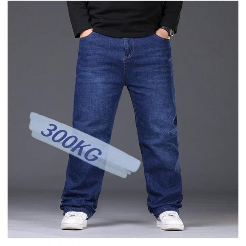 Denim Jeans For Men Plus Size 48 50 300KG Casual Fashion Business Pants Elastic Loose Straight Long Large Size 5XL 6XL 7XL