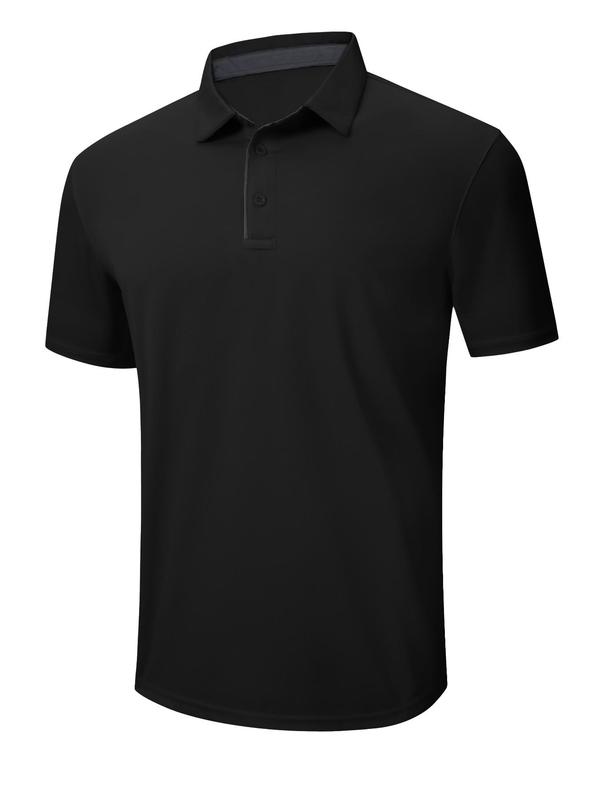 Men's Solid Short Sleeve Polo Shirt, Casual Regular Fit Button Front Collared Top for Summer, Men's Clothes for Daily Wear