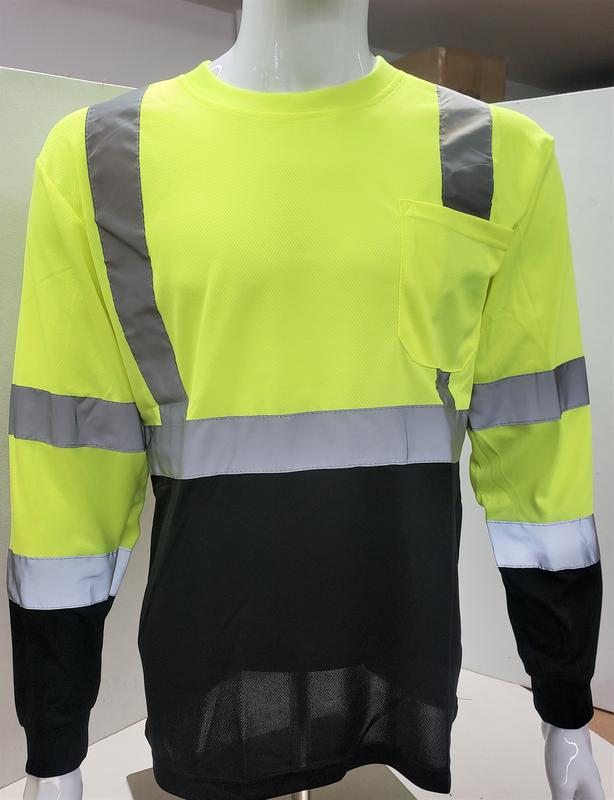 High Visibility Orange or Yellow with Black bottom Safety long sleeve shirt  reflective safety shirt ( SEE SIZE INFORMATION ON Description)