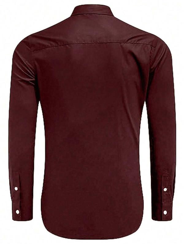 Men's Solid Button Front Shirt, Regular Fit Casual Long Sleeve Collared Top for Fall & Winter, Men's Clothes for Daily Wear