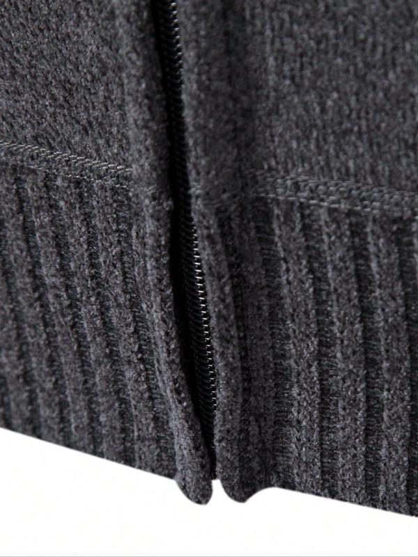 Men's Letter Embroidery Pocket Zipper Cardigan, Regular Fit Casual Long Sleeve Stand Collar Knitwear for Fall & Winter, Men's Knit Clothing for Daily Wear