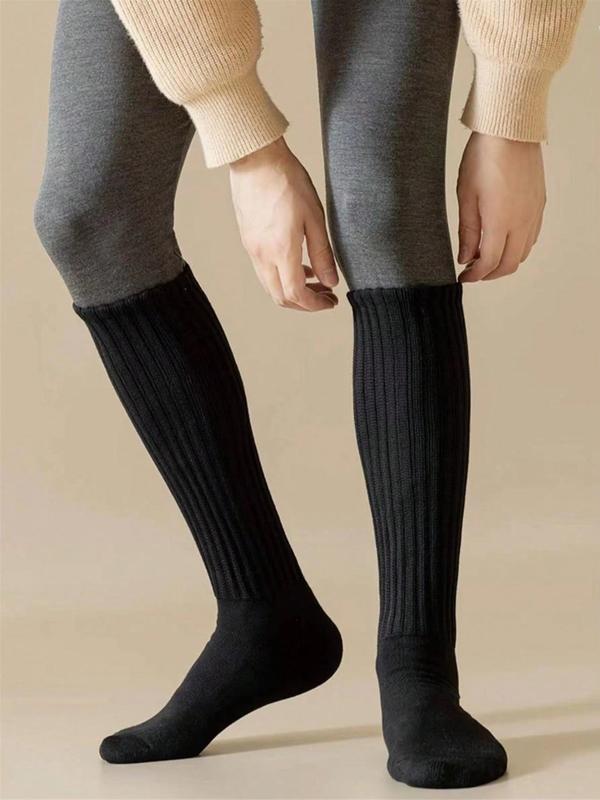 Men's Solid Over The Calf Socks, Casual Comfy Warm Socks for Daily Wear, Men's Socks for All Seasons