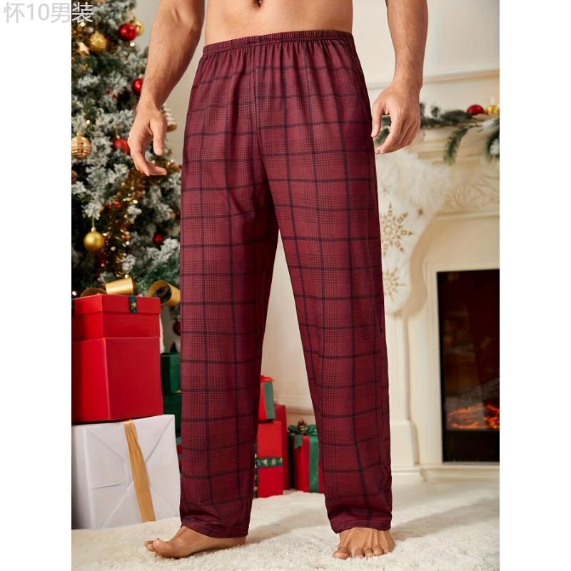 3-Pack Men'S Plaid  Pants, Polyester Sleepwear Lounge Bottoms, High Elasticity, Casual Style, Loose Fit for Teens and Adults - Autumn Winter Collection Fabric Loungewear Fabric Loungewear Menswear Stretch Menswear Stretch Homewear  Set Pjs Trouser