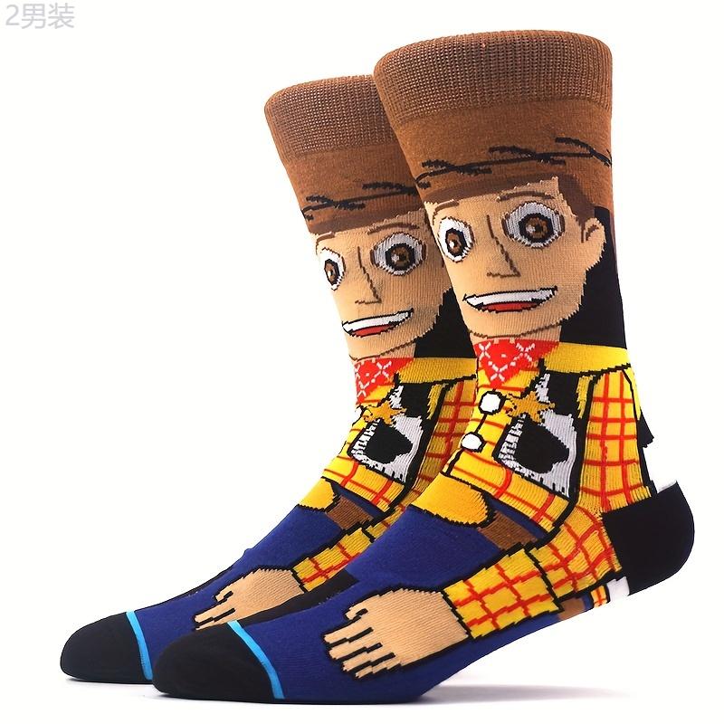 5 Pairs of Vibrant Men's Cartoon Crew Socks - Soft, Breathable, Comfy, Casual, Unisex, Novelty Socks for Outdoor Activities, All Seasons Wear, Perfect Gift Idea Fabric Menswear Spandex Cotton