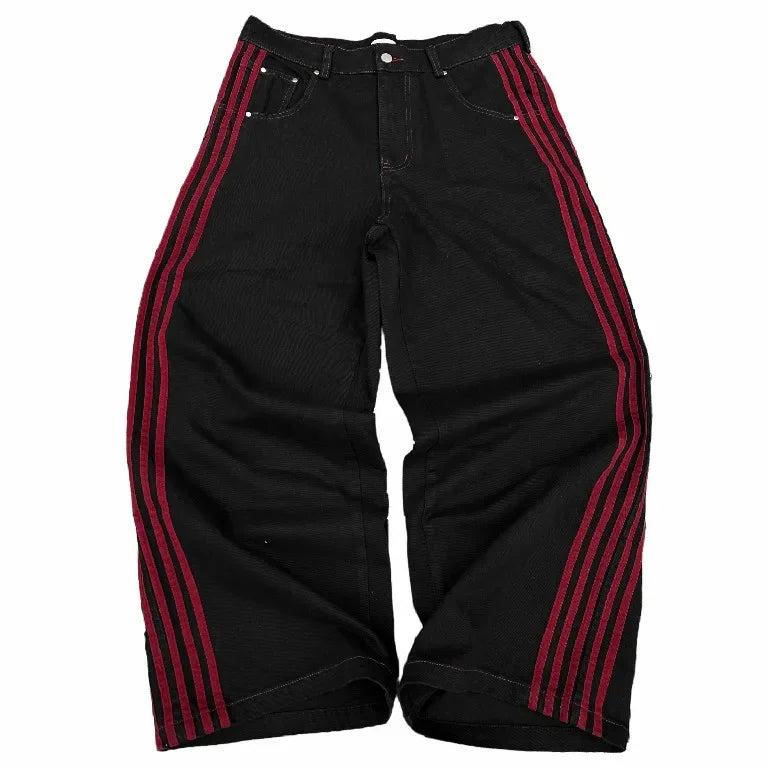 Y2K Baggy Jeans high quality Embroidered Striped Harajuku Sweatpants men women Hip Hop streetwear  Casual wide leg Denim Pants