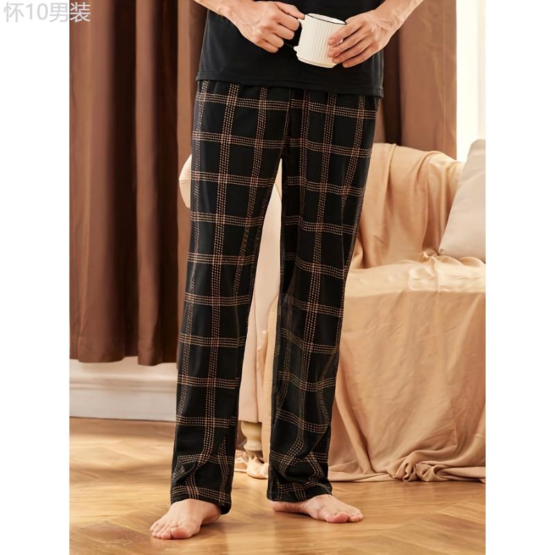 3-Pack Men'S Plaid  Pants, Polyester Sleepwear Lounge Bottoms, High Elasticity, Casual Style, Loose Fit for Teens and Adults - Autumn Winter Collection Fabric Loungewear Fabric Loungewear Menswear Stretch Menswear Stretch Homewear  Set Pjs Trouser