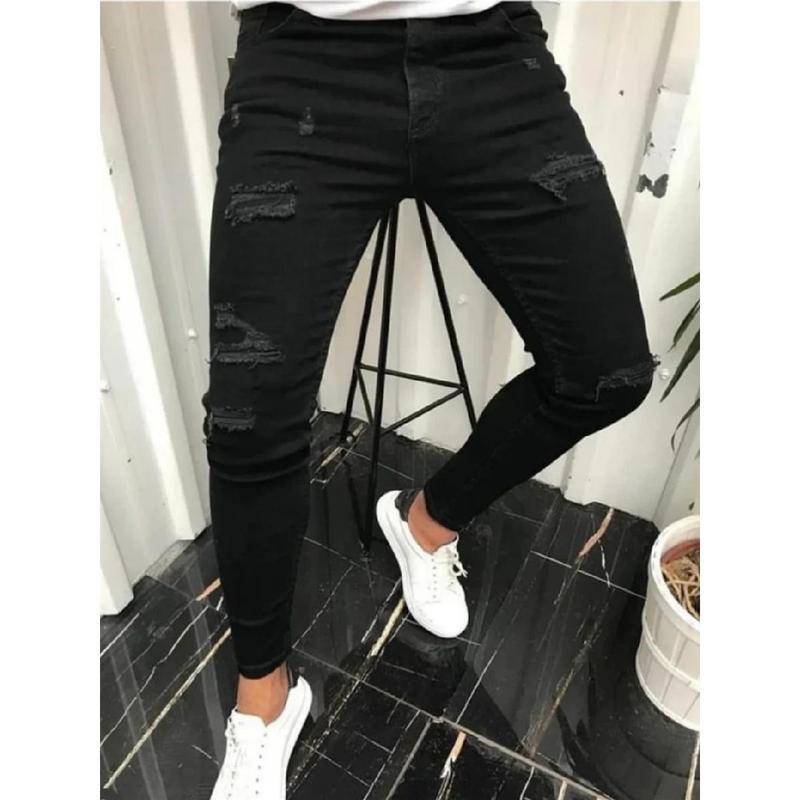 Slim Fit Men's jeans Stylish Street Style Men Hiphop Holes Stretch Slim Pencil Jeans Trousers Male Distressed Cotton Skinny Denim Pants