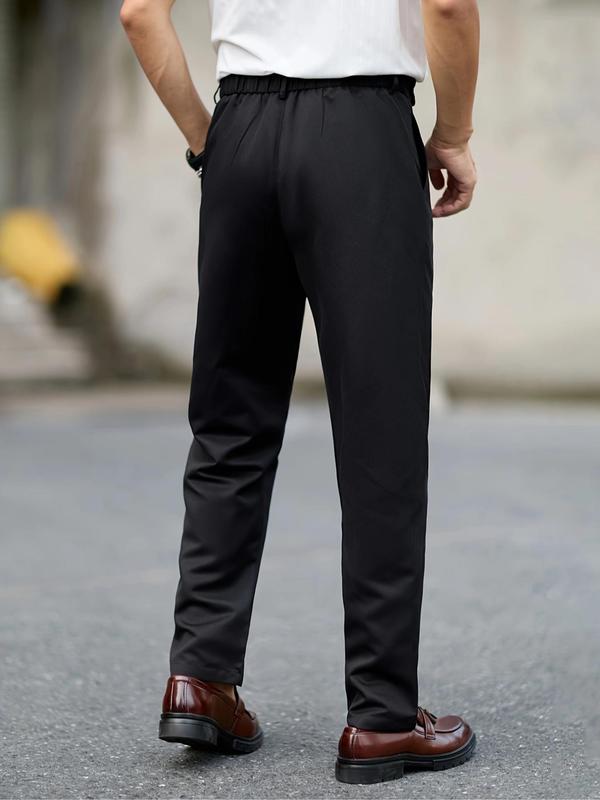 Men's Solid Pocket Button Suit Pants, Regular Fit Business Formal Pants for Work Office, Men's Trousers for Spring & Fall