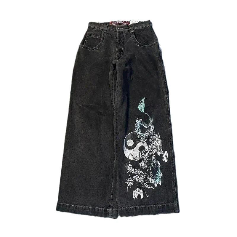 Men's Loose Jeans Men's Vintage Printed Hip Hop Gothic Streetwear Harajuku Men's Casual Pants