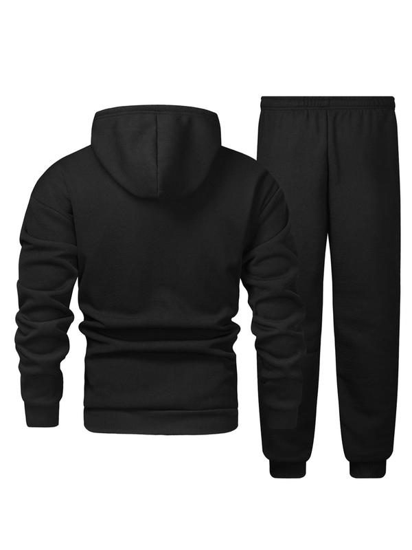 Two-piece Set Men's Thermal Lined Solid Drop Shoulder Hoodie & Drawstring Waist Sweatpants, Outfit Sets for Men, Casual Fashion Cozy Breathable Men Two-piece Outfits for Fall & Winter