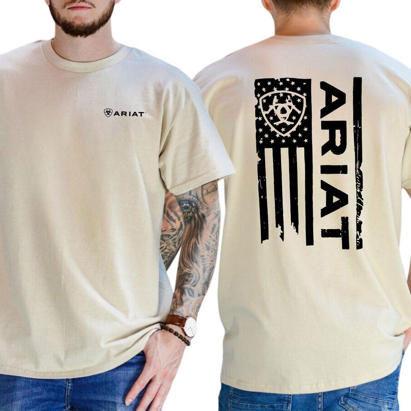 Ariat Shirt - Classic American Flag Design with Bold Ariat Logo Shirt, Classic Cotton Top, Soft Fabric Shortsleeve Shirt