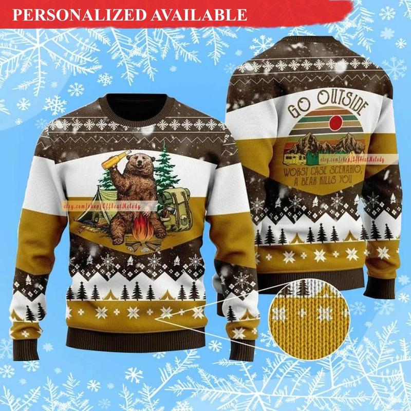 Bear Drink Campfire Ugly 3D Sweater Ugly Christmas Sweaters